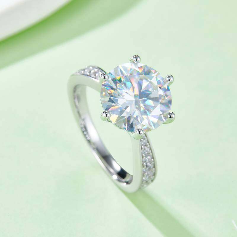 微镶灵动S925银镀白金MoissaniteWomen's Ring5.0ctD级